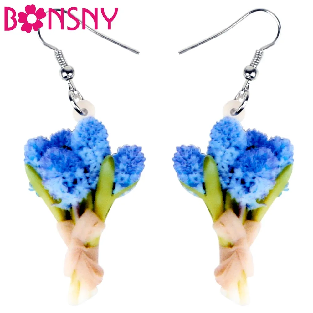 Bonsny Statement Acrylic Hyacinth Flower Posy Bouquet Earrings Drop Dangle Wedding Gift Plant Jewelry For Women Girl Cute Charms | Украшения