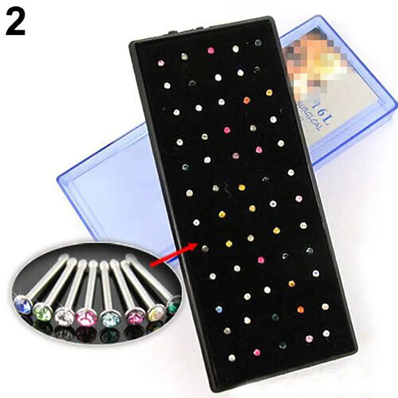 60/40x 316L Surgical Steel Piercing Nose Ring Shellhard Crystal Rhinestone Nose Stud Rings Mix Colors Clear Fashion Body Jewelry