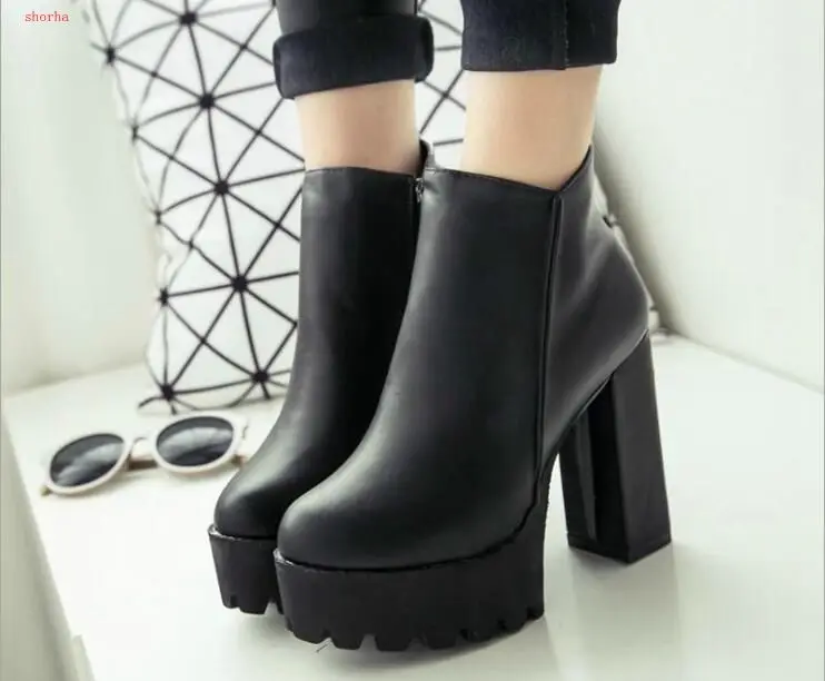 Women's shoes new Fashion Side Zipper Ankle Boots Platform High Heel Ladies Winter Woman Shoes Black boot | Обувь