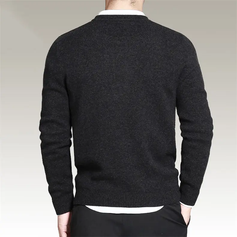 Dropshipping Sweater Men Pullover Merino Wool O Neck Men Sweater Jumper Spring Autumn Winter Warm Woolen Male knitwear Navy 3XL02