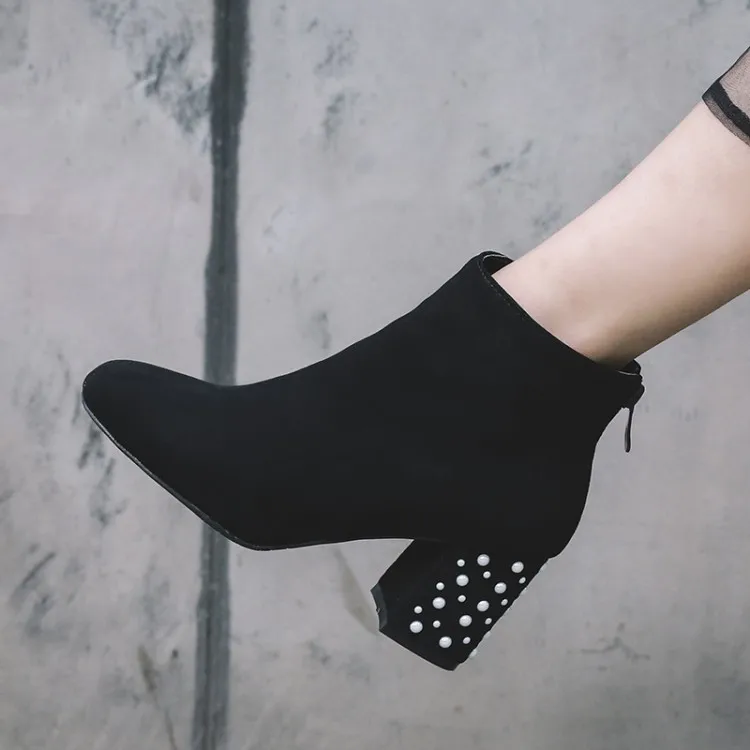 

Big Size 11 12 13 14 15 16 Elegant, fashionable, thick heel, square head, willow nail, side zipper, 100-band boots