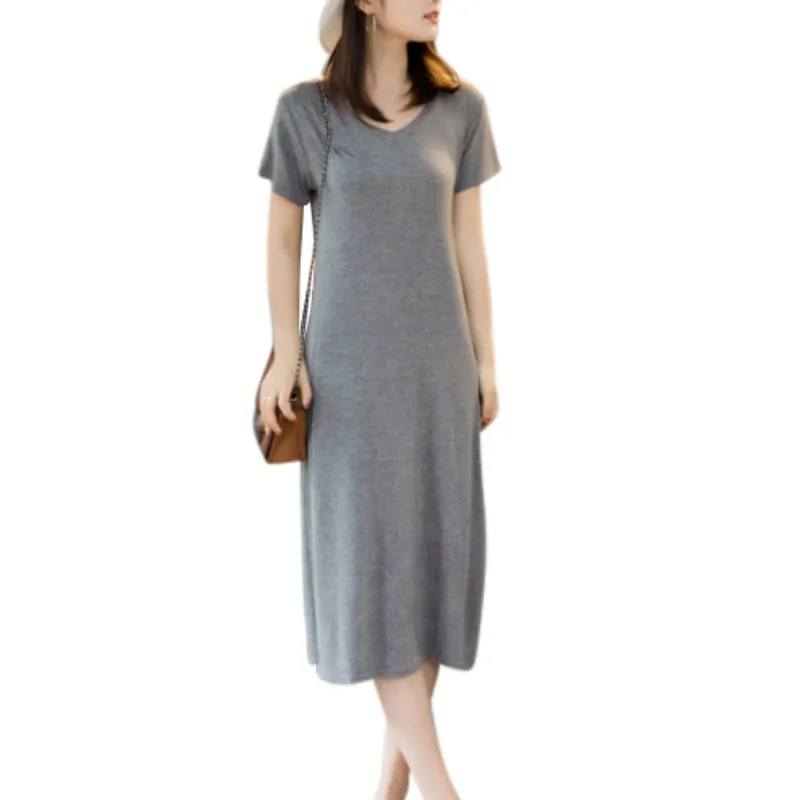 Women Casual Boho Party Beach Solid Color O-Neck Women Dresses Vestidos Fashion Sexy A-Line Summer Dress