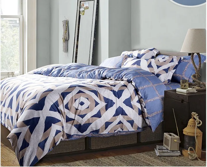 Luxury blue geometric bedding set king size queen quilt doona duvet