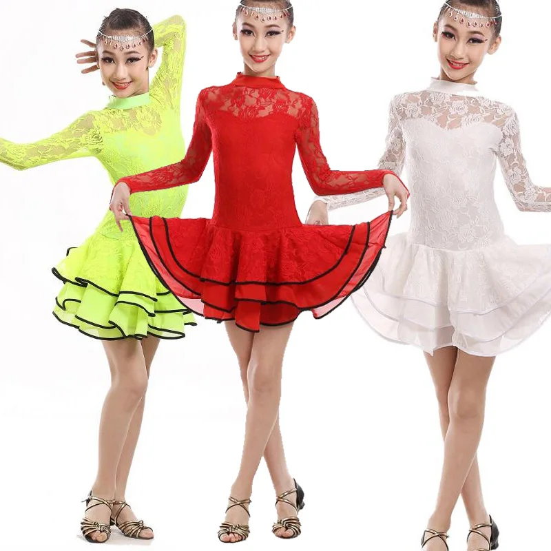 Girls Long Sleeve Ballroom Latin Dance dress Kids dance competition