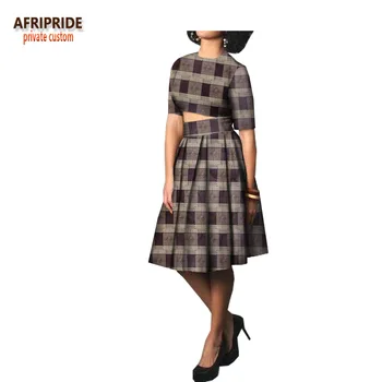 

2018 NEW casual skirt set for women AFRIPRIDE half sleeve o-neck short top+knee-length skirt spring wax cotton women setA1826010