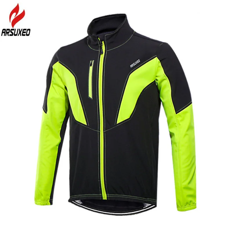 

ARSUXEO Reflective Thermal Fleece Men's Long Autumn Winter Cycling Jacket Windproof Bike Bicycle Sports Coat Clothes Ciclismo