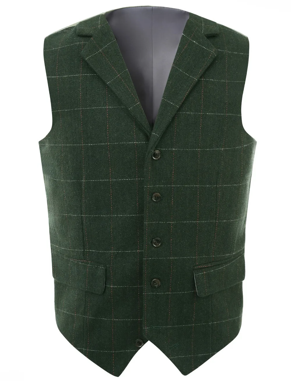 

Men's Wool Plaid Groom Vests Groom's Suit Vest/Tweed Business Waistcoat Notched Lapel Suit Vest Green 2022 New Slim Fit