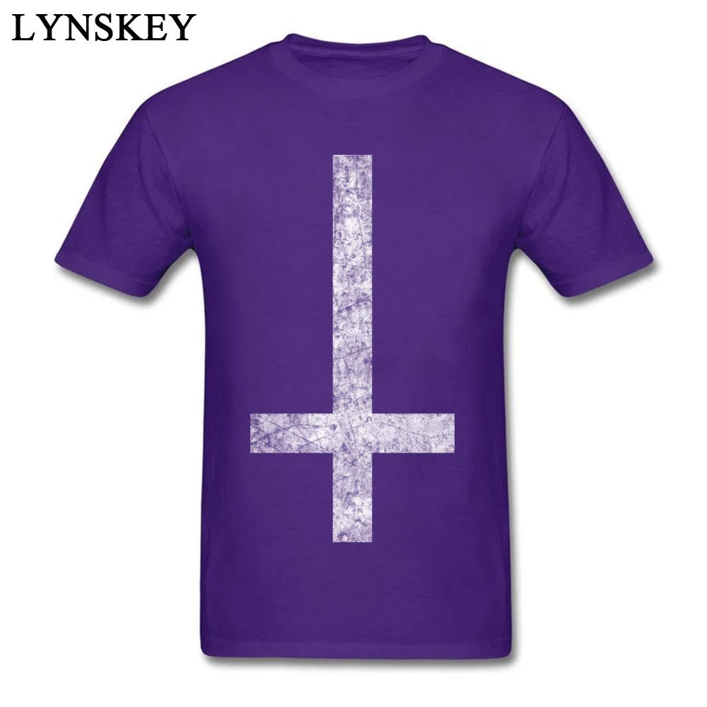 Round Collar Pure Cotton Male T Shirt Printed On Short Sleeve Tops Shirt Plain Custom Tee Shirt Inverted Cross - Grunge Inverted Cross - Grunge purple