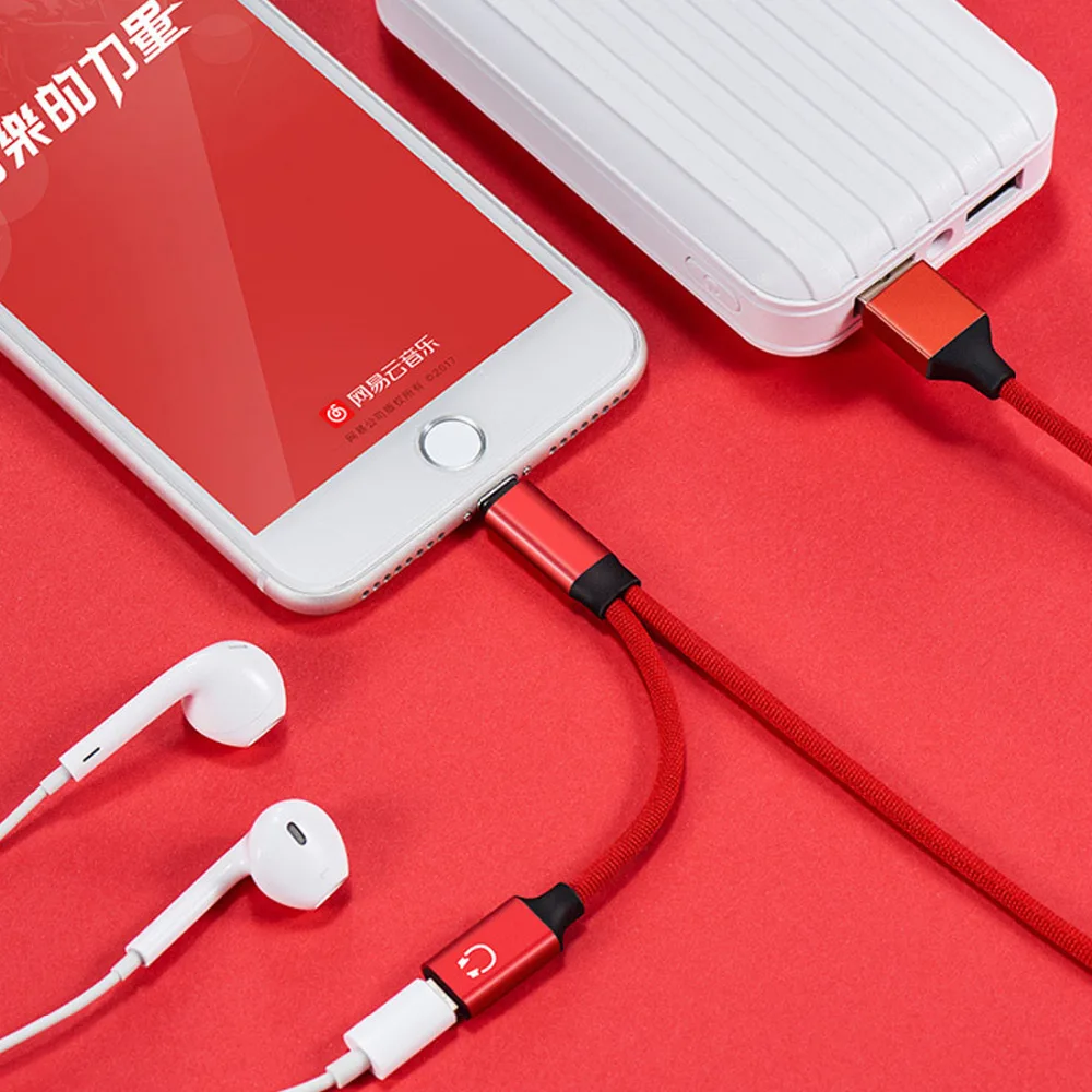 2 IN1 for Lightning Headphone Jack Audio Splitter with USB iPhone Charger Cable Support Music Charging for iPhone X 8 7 6 iPad