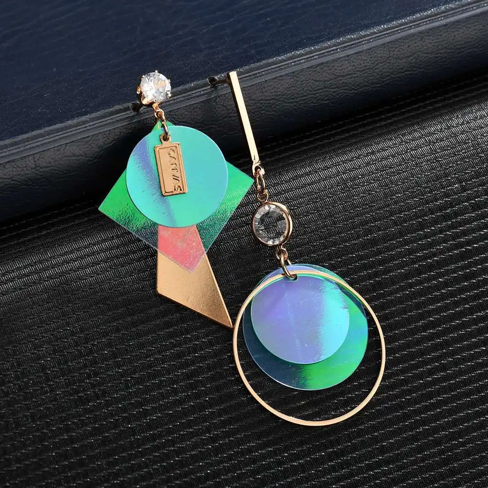 

Korean Fashion Geometric Dangle Earrings For Women Asymmetrical Earrings Round Sequins Wild Jewelry Womens Jewellery Pendientes