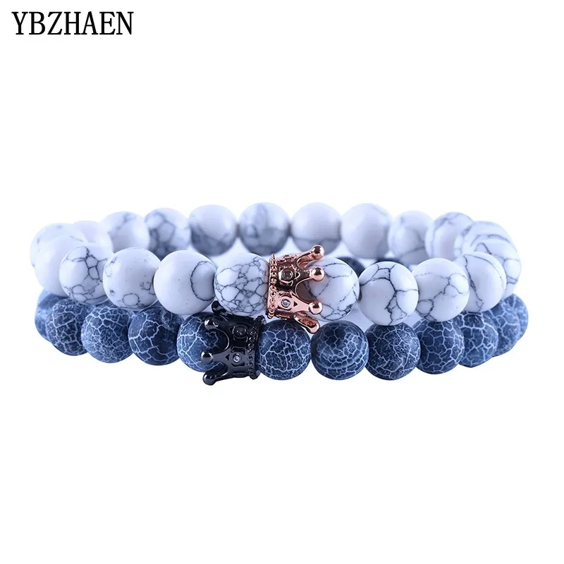 YBZHAEN 2 шт./компл. пара браслет Подвески камень бисер украшения Браслеты с короной