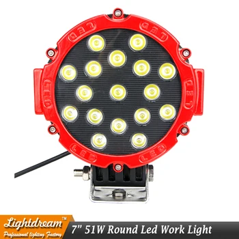 

7" inch 51w RED Black Round LED Work Light 12v 24v Spot Flood Offroad fog Driving 4WD Boat UTE offroad lights external lights x1