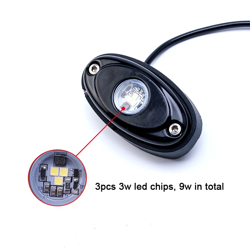 Universal 9W Rock Flood Beam LED 12V 24V 4x4 Under Body Trail Rig SUV ATV Light White 6000k Off Road High Power LED Rock Light Kit Underbody Glow Trail Rig ATV UTV SUV RZV 4X4 Offroad Motorcycle Boat (5)