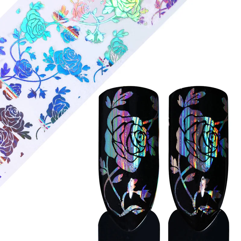

4*100cm Holographic Starry Nail Art Transfer Sticker Nail Foil Rose Flower Lace Manicure for Nail Art Decoration