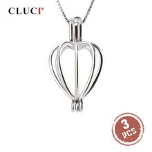 CLUCI-Colgante de corazón para mujer, de Plata de Ley 925, con perlas, soporte para cuentas, joyería de plata 925, SC010SB, 3 uds.
