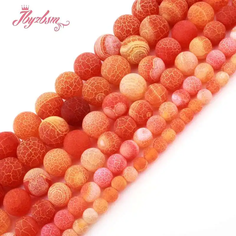 

6 8 10 12mm Round Beads Frost Cracked Orange Agates Natural Stone Beads For Necklace Bracelet Jewelry Making 15" Free Shipping
