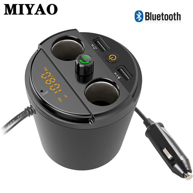 

Car Bluetooth FM Transmitter Handsfree Car Kit Music MP3 Audio Player Cup Holder 2 Cigarette Lighter 2 USB Car Charger Adapter