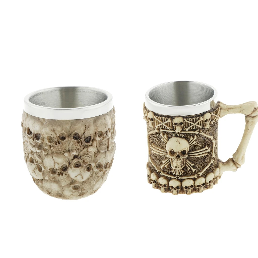 

2 Pcs Viking Multi Skull Heads Beer Mug Halloween Gift Tea Cup for Men Women