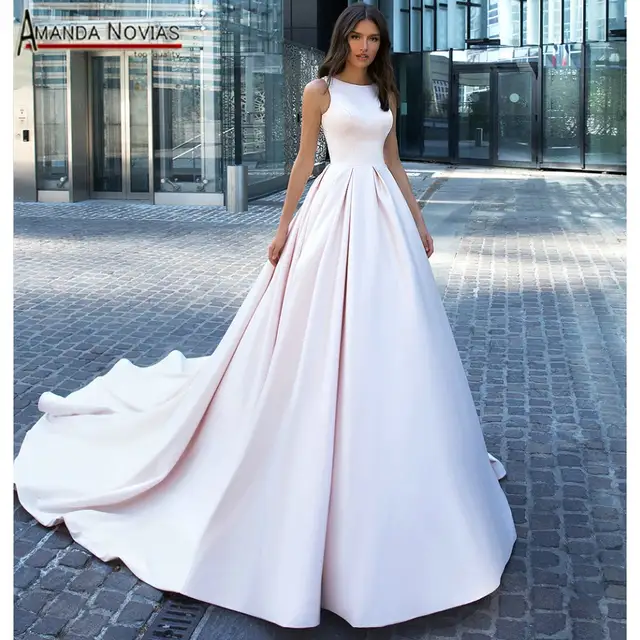 Plain Elegant Satin Wedding Dress With Nice Back Customer Order