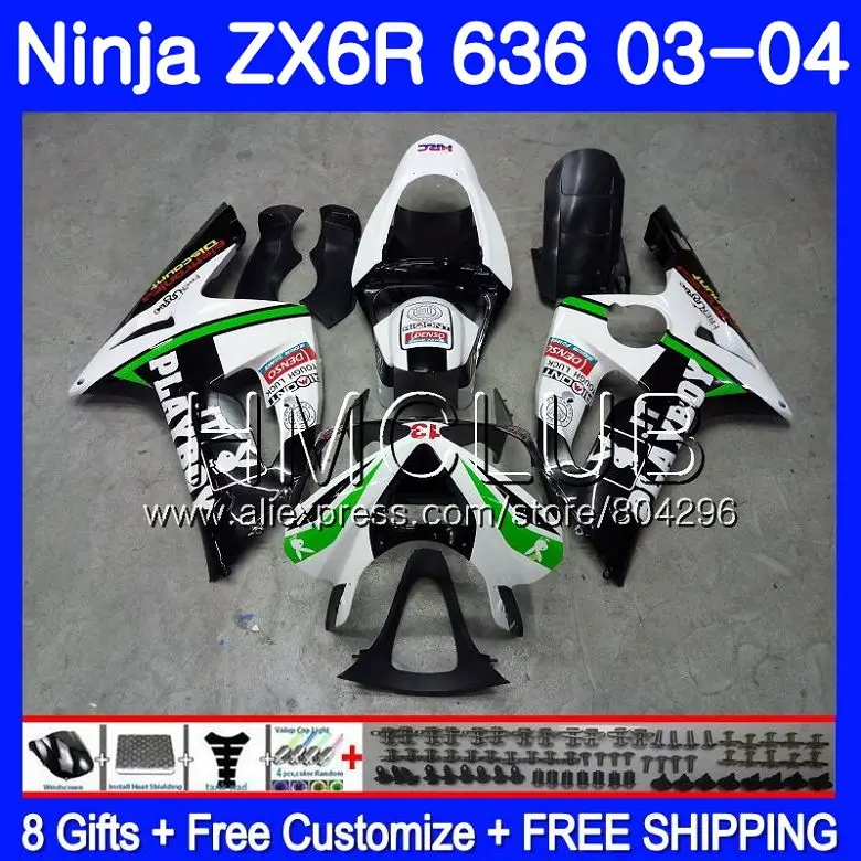 Корпус для KAWASAKI NINJA ZX600 ZX636 ZX-6R 03 04 ZX-636 18HM. 25 зеленый blk ZX 636 6 R 600CC ZX6R 03 04 ZX 6R 2003 2004 обтекателя