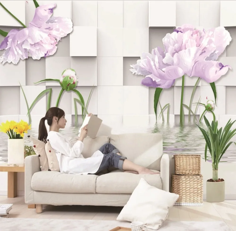 Custom Any Size 3d Wallpaper Delicate Flowers In The Water  Home Decor Living Room Wall Covering