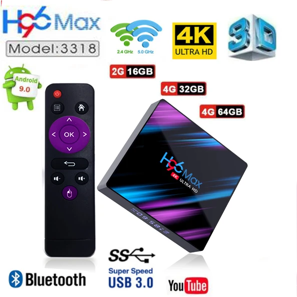 H96 Max 3188 10 шт. Android 9,0 tv Box 2,4G/5G двухдиапазонный Wi-Fi RK3318 H96 Max 2G/4G 16G/32G/64G 4K HDR светодиодный мини-дисплей