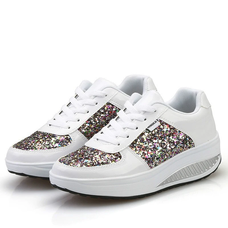 

BALTROP Ladies Casual Wedge-soled Shoes Bling Sequins Women Heightened Shoes Chaussures Femme Hiking Shoes Comfortable For Lady
