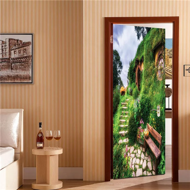 Золотой закат на море пристань пейзаж богатство двери наклейки для деревянной двери ремонт Self-декоративная наклейка для Гостиная спальни - Цвет: MT320