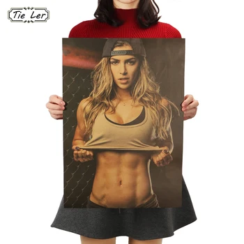 

TIE LER Vintage Kraft Paper Poster Muscle Girl Indoor Bar Cafe Home Decor Painting Retro Wall Sticker 51.5X36CM
