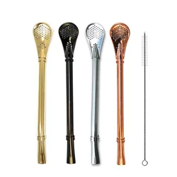 Yerba Mate Reusable Stainless Steel Straw Set with Cleaning Brush - Premium Metal Tea Tools and Bar Accessories (4-Pack) (Mix color)