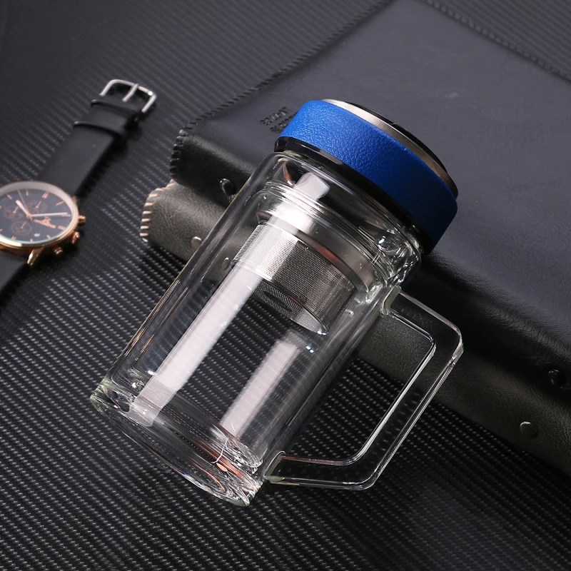 Najtaniej 320ml 350ml 430ml podwójna ściana szklany kubek do herbaty kubek żaroodporny szkło borokrzemianowe chińska herbata zaparzaczem kubki z uchwytem filtra