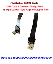 40/50/60/80/100 CM Fina HDMI Flat Cable Fita Em Linha Reta Tipo A Macho para masculino Tipo C2 Mini UP Angular de 90 Graus Cabo de Fita Plana FPV