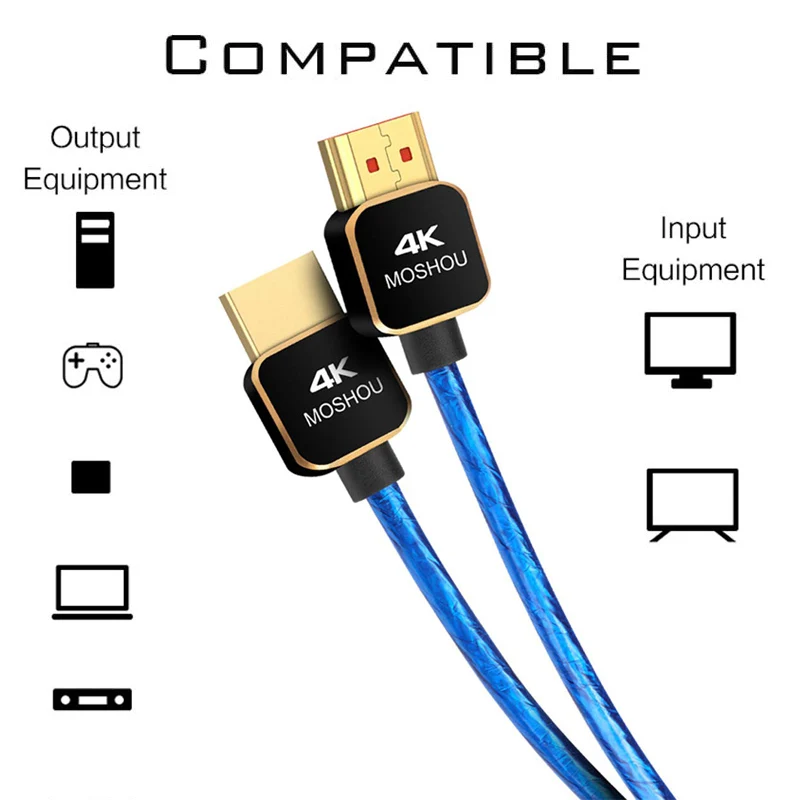 HDMI кабели 4K Ультра высокая скорость 18 Гбит/с HDMI 2.0a 4K@ 60Hz Ethernet совместимы с Apple Roku samsung QLED LG sony tv MOSHOU