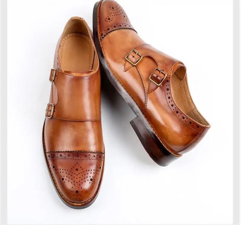 Sangle Noir Bas Talon Casual Cuir Sur Véritable Chaussures Robe Richelieu Slip Hauteur Smart Boucle Main Pic Croissante as Sculpté En Vintage wqtUAPx