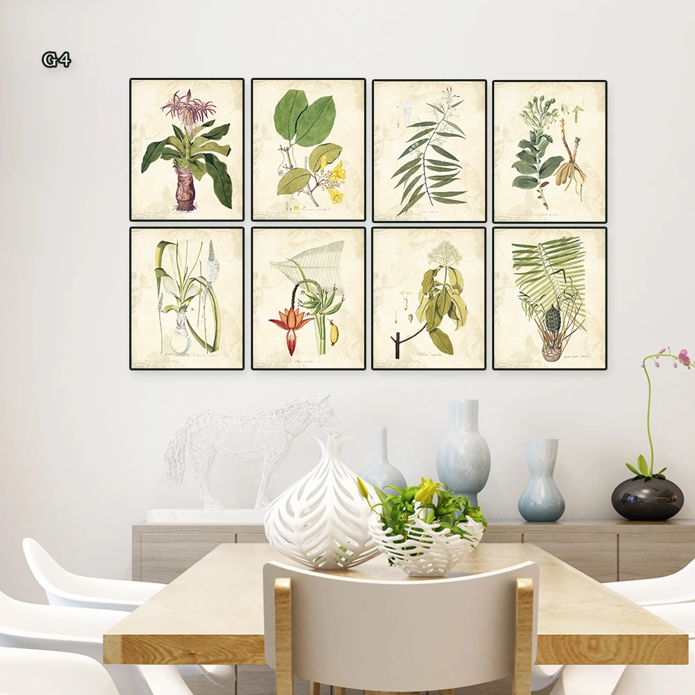 Винтажные зеленые листья Ароматические акварельные стильные художественные принты 8 в 1/растительный декор для стен