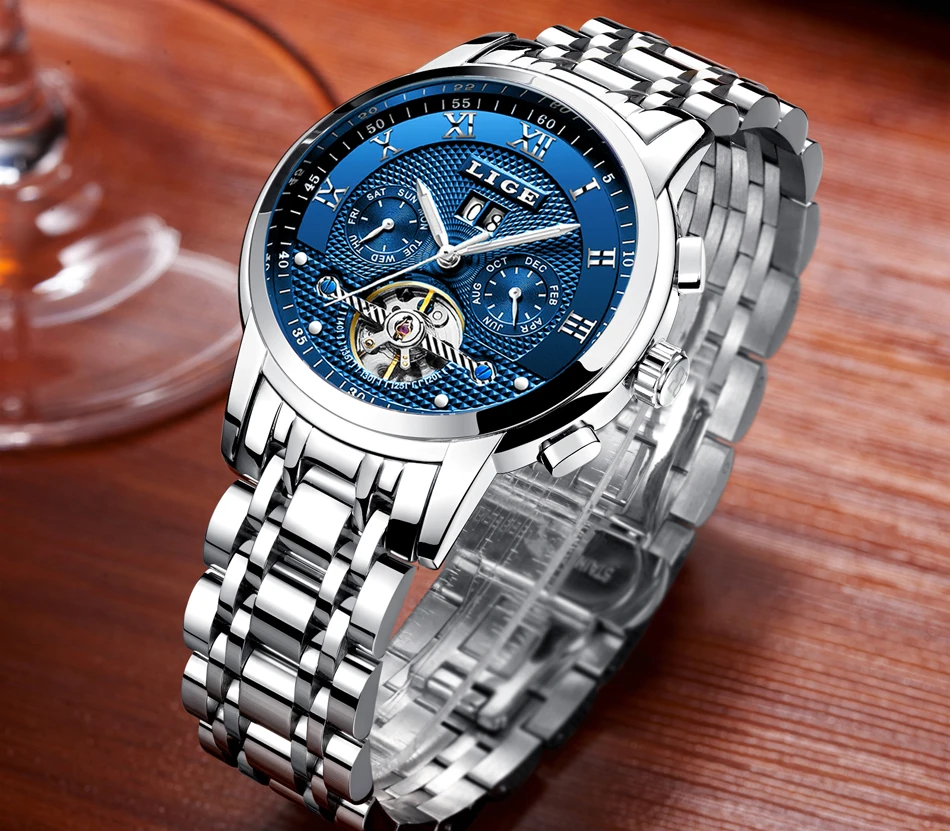 Relogio Masculino LIGE для мужчин s часы лучший бренд класса люкс автоматические механические часы для мужчин полностью стальные бизнес водонепроницаемые спортивные часы