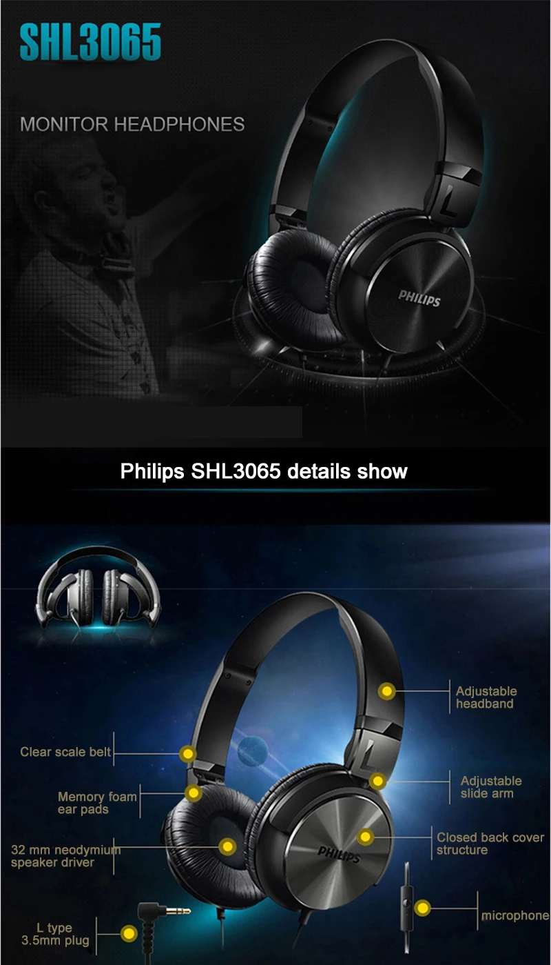 Philips SHL3065 наушники с шумоподавлением провод управление микрофон оголовье дизайн для Galaxy 8/8+ официальная сертификация