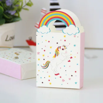 

50pcs Unicorn Gift Bags, Rainbow Candy Gift Bag With Handle, Baby Shower Birthday Candy Box Birthday Party Supplies, Kid Favour