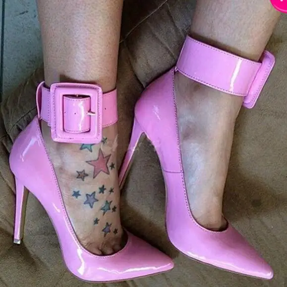 

Newest Women Beautiful Pointed Toe Pink Ankle Strap Buckle Design Pumps Formal Dress High Heels New shoes woman Free Ship
