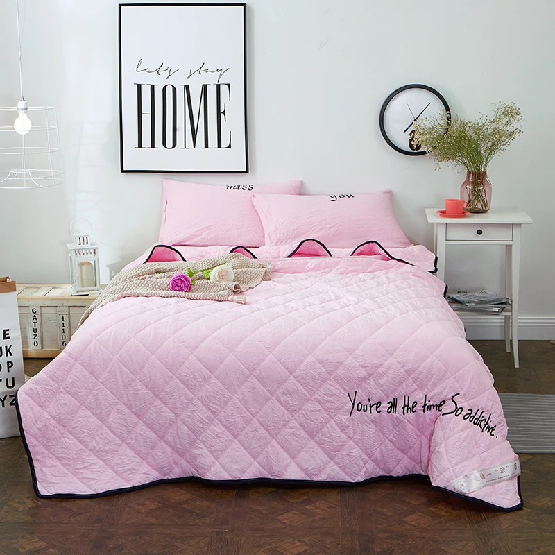 Fashion Summer Thin Twin/Full/Queen Size Quilt Coverlet Plain Solid Color Pink Green Purple Grey