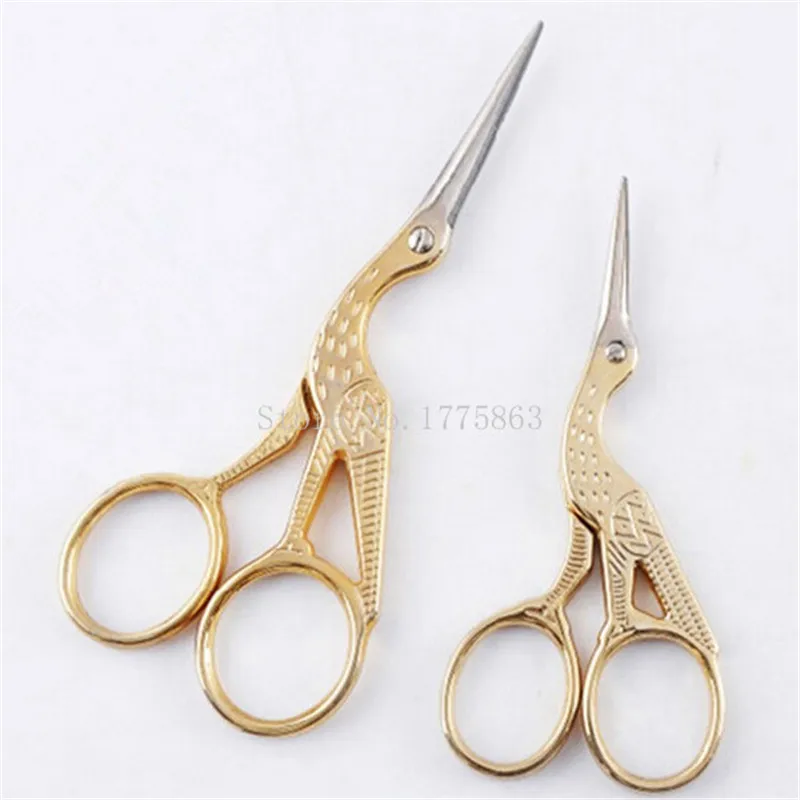 

2Pcs (Large +Small )Gold Vintage Scissors Heron Shaped Cross-stitch Dressmaking Scissors For Fabric Sewing Accessories AA7485