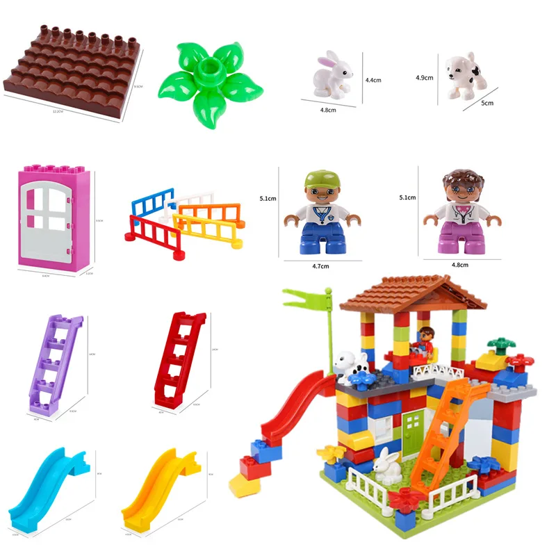 

Diy Colorful City House Roof Big Size Building Blocks Castle Accessories Toys For Children Compatible Legoingly Duplo Kids Slide