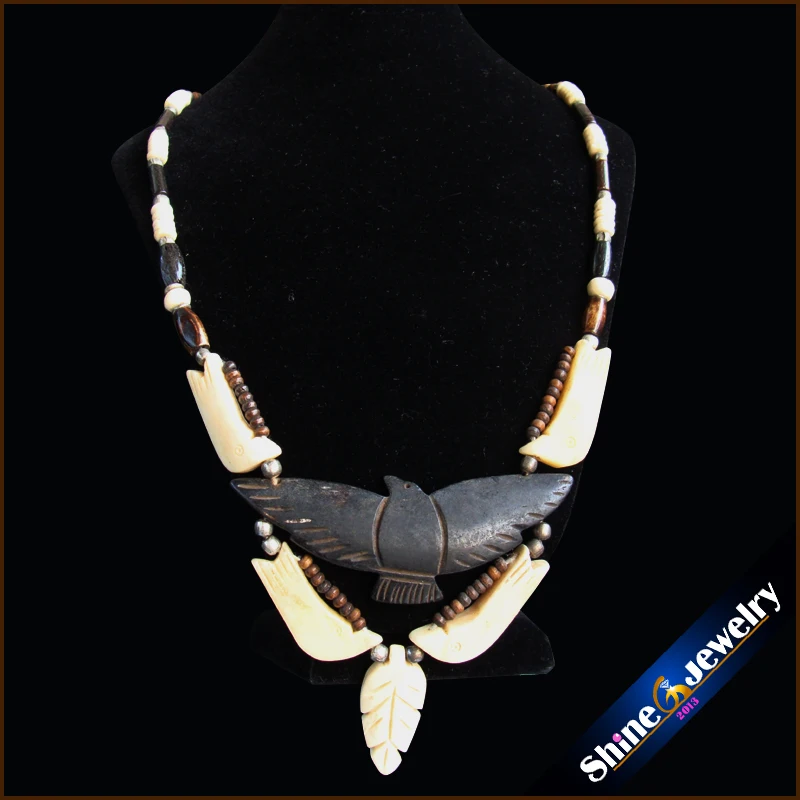 

Wholesale Tibetan silver women's tribal jewelry Natural Handmade Tibetan Yak Bone Eagle Pendant Long necklace Free shipping
