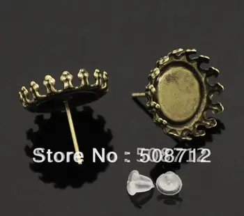 

Free shipping!!! 14mm crown pad bronze tone earring studs with earring stoppers,Earings post,Earrings Base