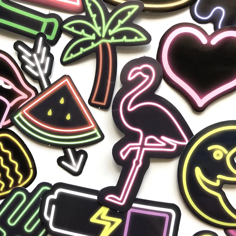 21 قطعة/المجموعة من سيارة ملصقات النيون ضوء للأمتعة بارد ملصقات للأطفال الأطفال الأمتعة الدفتري المحمول ملصقات Y180832