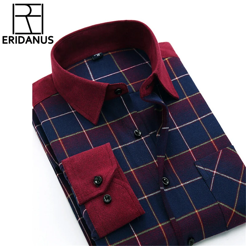 

Men Shirts Social Long Sleeve Plaid Brand Mens Fashion Brushed Flannel Casual Slim Fit Shirt Formal Dress Shirts Chemise X338