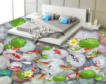 

beibehang High quality fashion beautiful waterproof wallpaper cobblestone water fish 3d flooring papel de parede 3d wallpaper