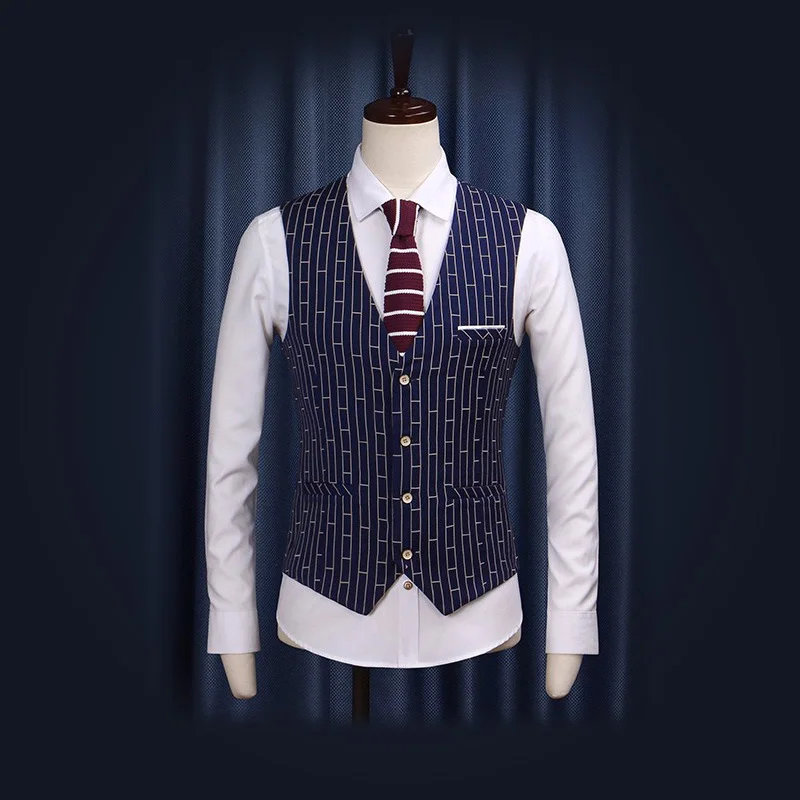 

Free Shipping 2018 Deep Blue Men V-Neck High Quality Casual Retro Wedding Groom Suits Vests Summer Man Blazer Vest