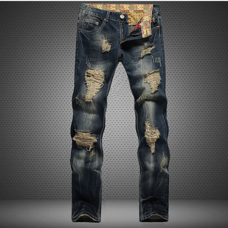 Hole Metrosexual Straight Destroyed Jeans Brand Casual Slim Ripped