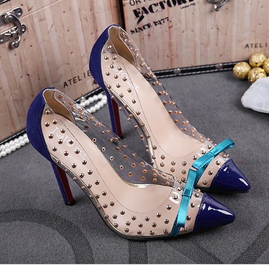 bleu Noir Pointu Cristal Nouveau Bout Pompes Soirée Chaussures Mariage Sexy À Talons Mariée Sandales Robe Femmes Taille La De Rivets orange Plus RxgRw4HB